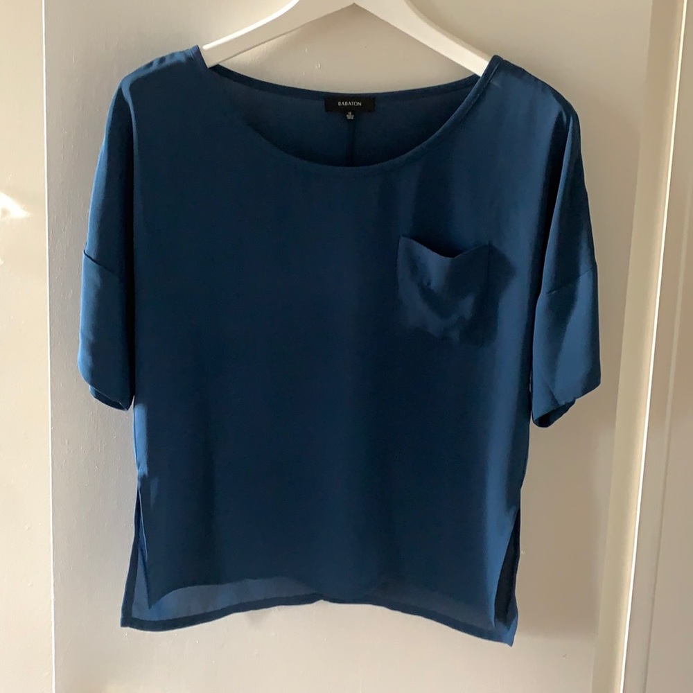 Babaton Navy Front Pocket Blouse